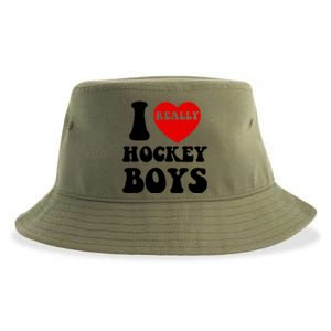 I Heart Hockey I Love Hockey Family Matching Retro Gift Sustainable Bucket Hat