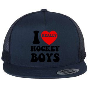 I Heart Hockey I Love Hockey Family Matching Retro Gift Flat Bill Trucker Hat