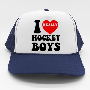 I Heart Hockey I Love Hockey Family Matching Retro Gift Trucker Hat