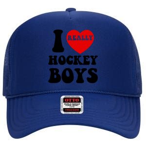 I Heart Hockey I Love Hockey Family Matching Retro Gift High Crown Mesh Back Trucker Hat