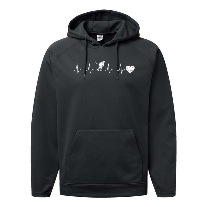 Ice Hockey Heartbeat Heart Ice Hockey Player Performance Fleece Hoodie