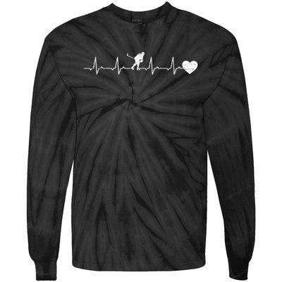 Ice Hockey Heartbeat Heart Ice Hockey Player Tie-Dye Long Sleeve Shirt