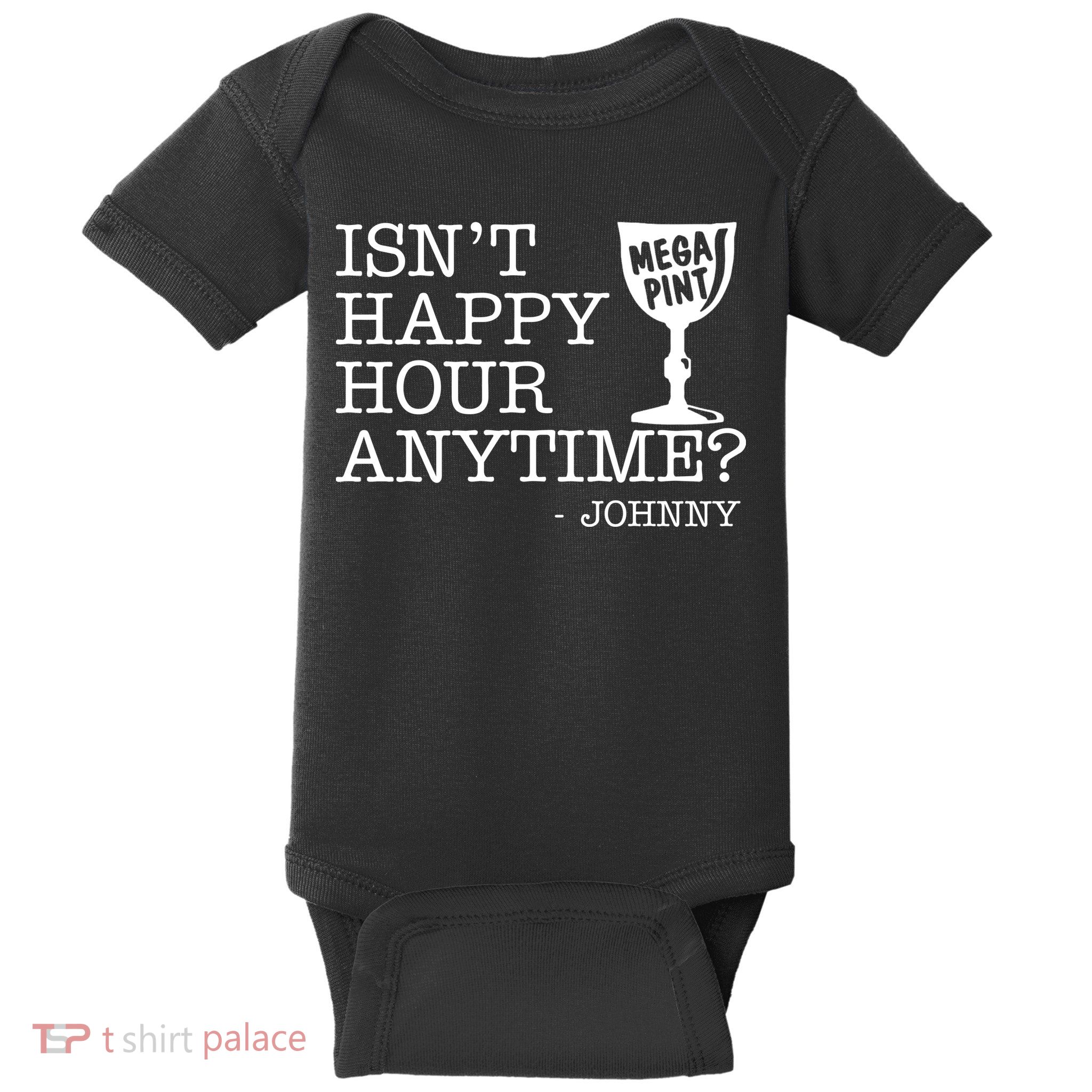 Isn't Happy Hour Anytime Mega Pint Johnny Depp Baby Bodysuit