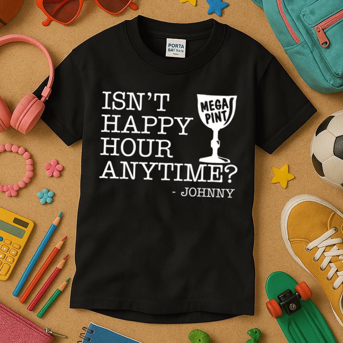 Isn't Happy Hour Anytime Mega Pint Johnny Depp Kids T-Shirt