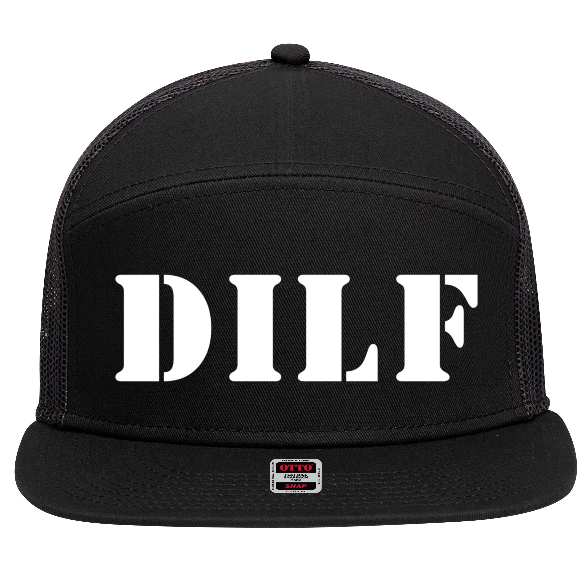 I Heart Hot Moms Designs Dilf Gift Black Small 7 Panel Mesh Trucker Snapback Hat
