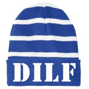 I Heart Hot Moms Designs Dilf Gift Black Small Striped Beanie with Solid Band