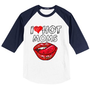 I Heart Hot Moms Funny Red Heart Love Moms Great Gift Baseball Sleeve Shirt