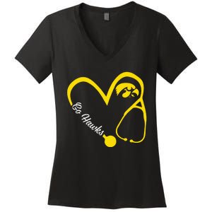 I.O.W.A Hawkeyes Heart 3 4 Nurse Women's V-Neck T-Shirt