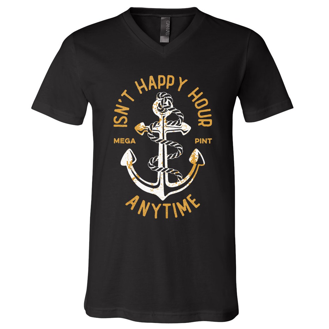 Isnt Happy Hour Anytime Mega Pint Funny Vintage Anchor V-Neck T-Shirt