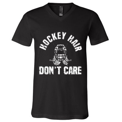 Ice Hockey Hair DonT Care Ice Hockey Player Girl V-Neck T-Shirt