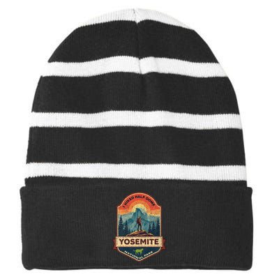 I Hiked Half Dome Yosemite National Park Hiking Souvenir Striped Beanie with Solid Band