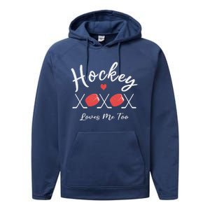 Ice Hockey Heart Valentines Day Love Performance Fleece Hoodie