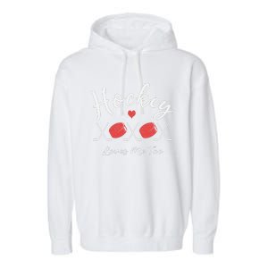 Ice Hockey Heart Valentines Day Love Garment-Dyed Fleece Hoodie