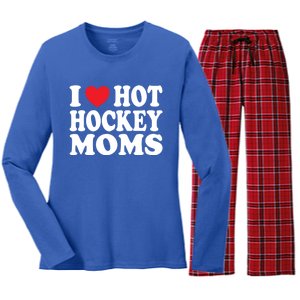 I Heart Hot Hockey Moms Funny I Love Moms Gift Women's Long Sleeve Flannel Pajama Set 