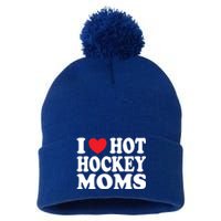 I Heart Hot Hockey Moms Funny I Love Moms Gift Pom Pom 12in Knit Beanie