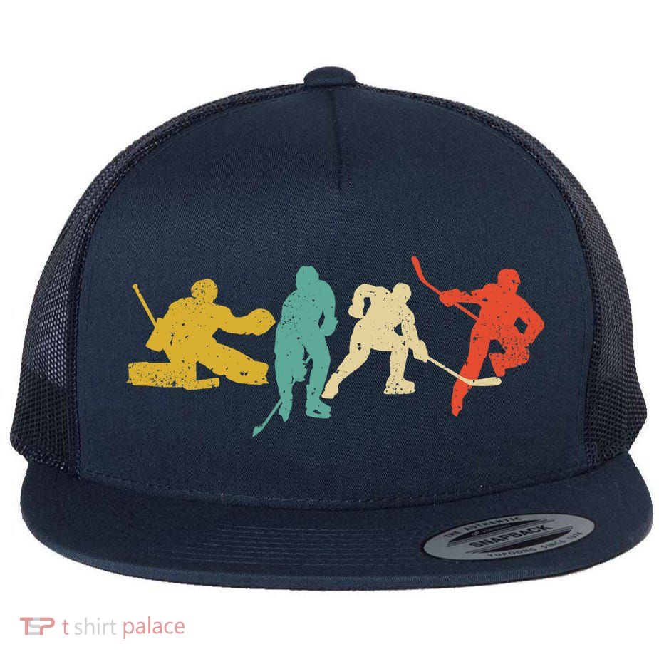 Ice Hockey Hockey Stick Vintage Style Ice Hockey Gift Flatbill Hat