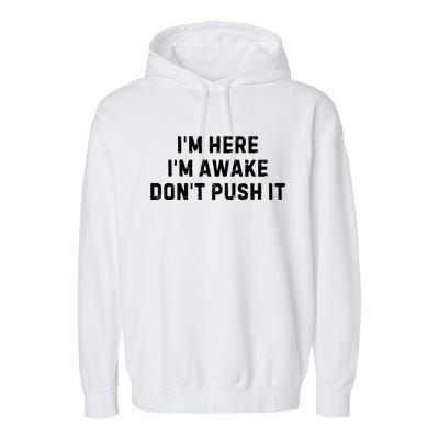 IM Here IM Awake DonT Push It Garment-Dyed Fleece Hoodie