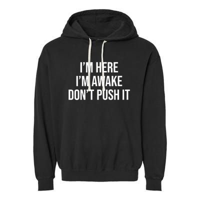 IM Here IM Awake DonT Push It Garment-Dyed Fleece Hoodie