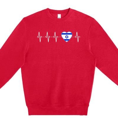 Israeli Heartbeat I Love Israel Flag Country Pro Jewish Gift Premium Crewneck Sweatshirt