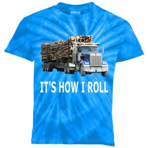 It's How I Roll Logging Truck Funny Gift Kids Tie-Dye T-Shirt