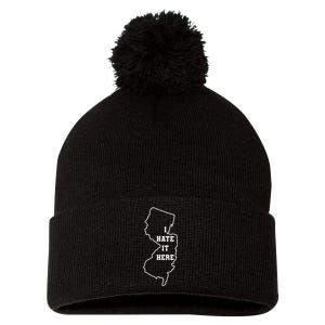 I Hate It Here New Jersey Nj State Joke Pom Pom 12in Knit Beanie