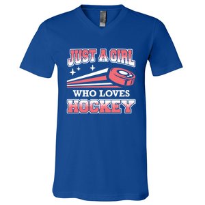 Ice Hockey Just A Who Loves Hockey Ice Hockey Gift V-Neck T-Shirt