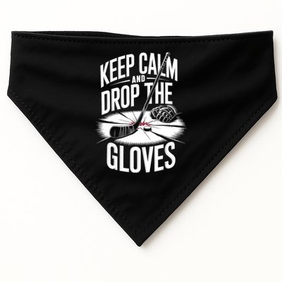 Ice Hockey Keep Calm And Drop The Gloves Style Gift USA-Made Doggie Bandana