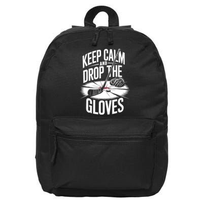 Ice Hockey Keep Calm And Drop The Gloves Style Gift 16 in Basic Backpack