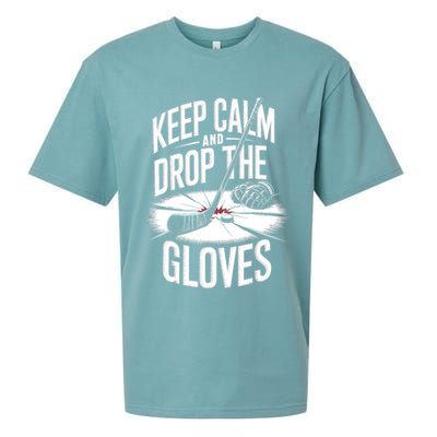Ice Hockey Keep Calm And Drop The Gloves Style Gift Sueded Cloud Jersey T-Shirt