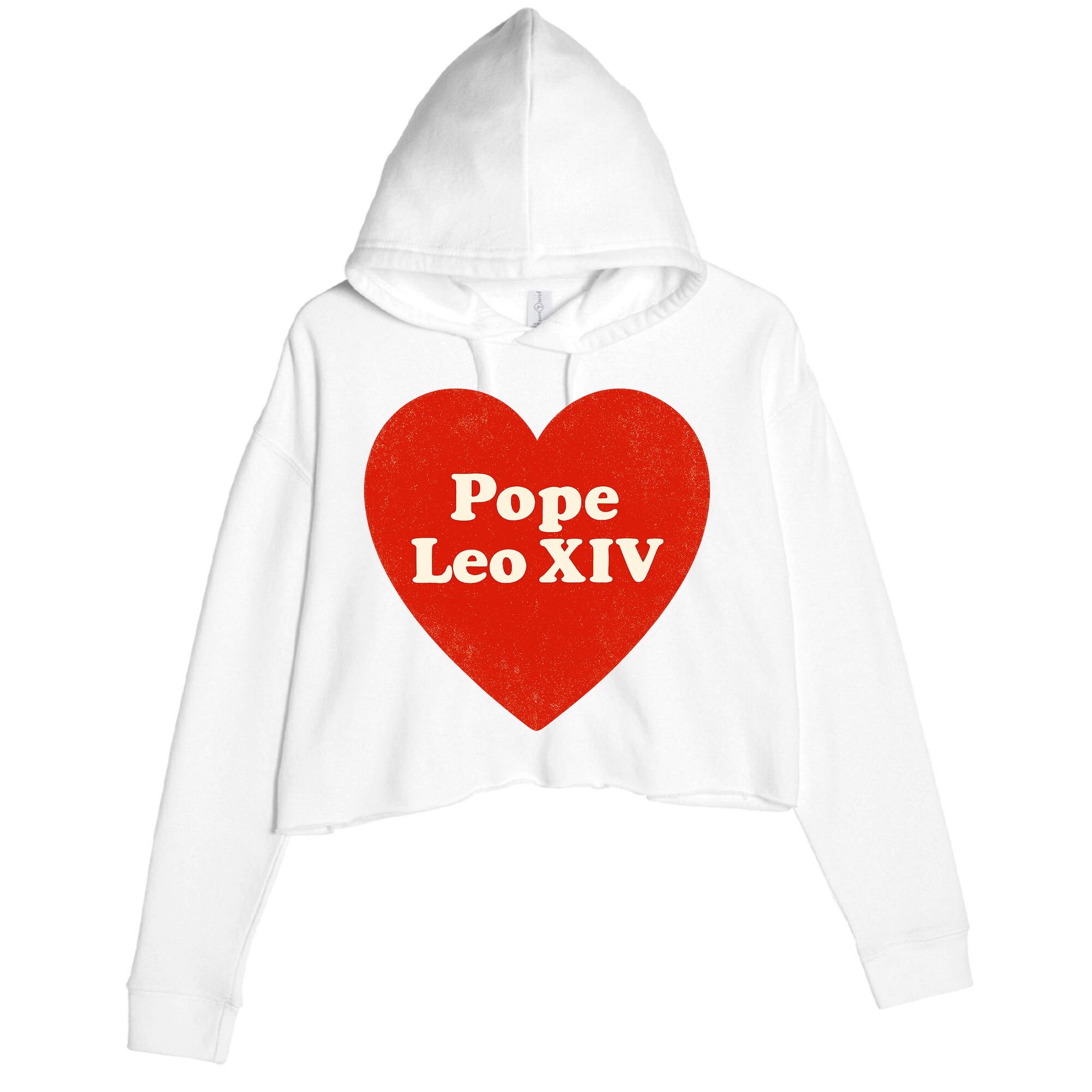 I Heart Love Pope Leo XIV Crop Fleece Hoodie