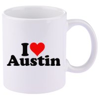 I HEART LOVE AUSTIN TEXAS 11oz C Handle Ceramic Mug