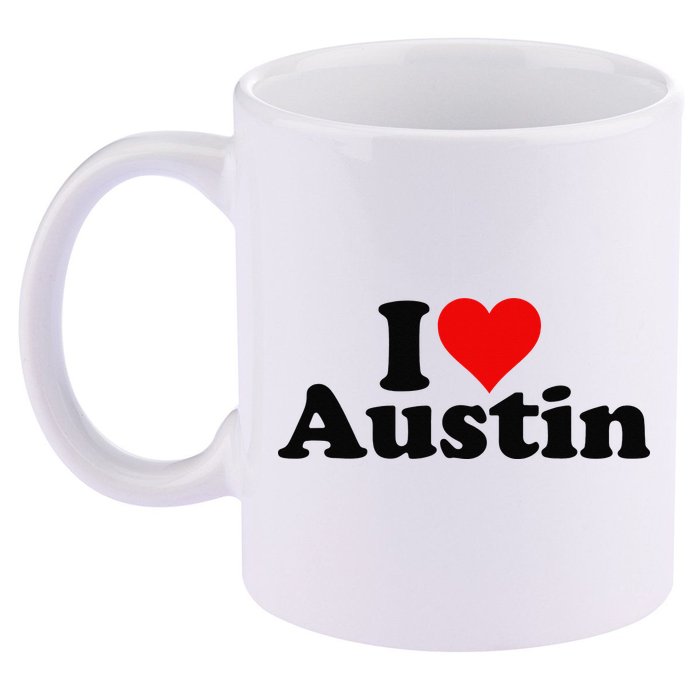 I HEART LOVE AUSTIN TEXAS 11oz C Handle Ceramic Mug