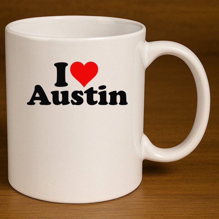 I HEART LOVE AUSTIN TEXAS 11oz C Handle Ceramic Mug