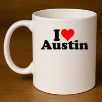 I HEART LOVE AUSTIN TEXAS 11oz C Handle Ceramic Mug