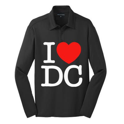 I Heart Love Washington WA DC Classic Font Silk Touch Performance Long Sleeve Polo