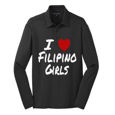 I Heart (Love) Filipino Attraction Asian Preference Silk Touch Performance Long Sleeve Polo