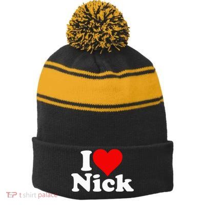 I Heart Love Nick Nicholas Stripe Pom Pom Beanie