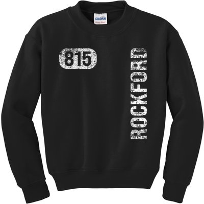 Il Hometown Love Retro Souvenir Rockford Illinois 815 Area Code Vintage Retro Kids Sweatshirt