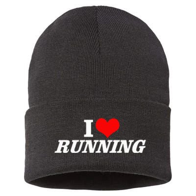 I Heart Love Running Great Gifts For Runner Unisex Sustainable Knit Beanie