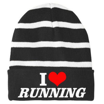 I Heart Love Running Great Gifts For Runner Unisex Striped Beanie with Solid Band