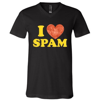 I Heart Love Spam Canned Cooked Pork Food Lover Spam V-Neck T-Shirt