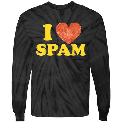 I Heart Love Spam Canned Cooked Pork Food Lover Spam Tie-Dye Long Sleeve Shirt