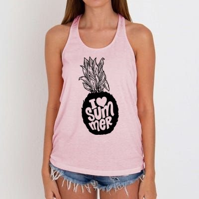 I Heart (Love) Summer Pineapple Women's Knotted Racerback Tank