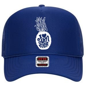 I Heart (Love) Summer Pineapple High Crown Mesh Back Trucker Hat