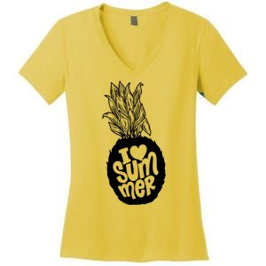 I Heart (Love) Summer Pineapple Women's V-Neck T-Shirt