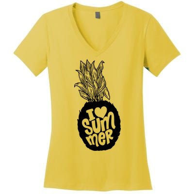 I Heart (Love) Summer Pineapple Women's V-Neck T-Shirt