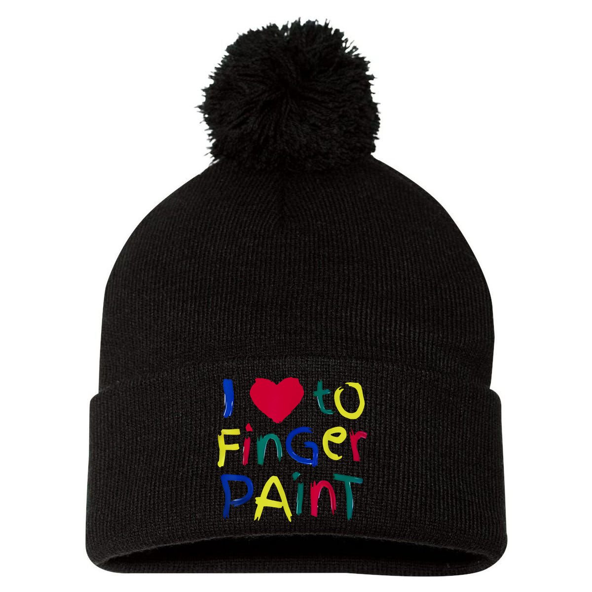 I Heart Love To Finger Paint IM Paint Cute Couple Valentine Pom Pom 12in Knit Beanie