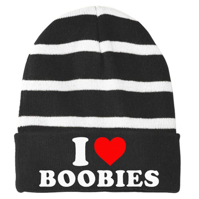 I Heart Love Boobies Striped Beanie with Solid Band