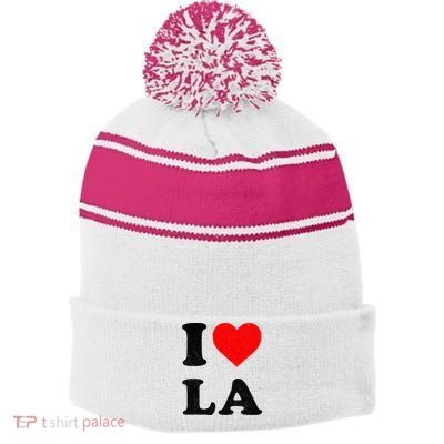 I Heart La Souvenir I Love Los Angeles Stripe Pom Pom Beanie
