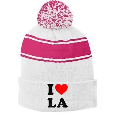 I Heart La Souvenir I Love Los Angeles Stripe Pom Pom Beanie